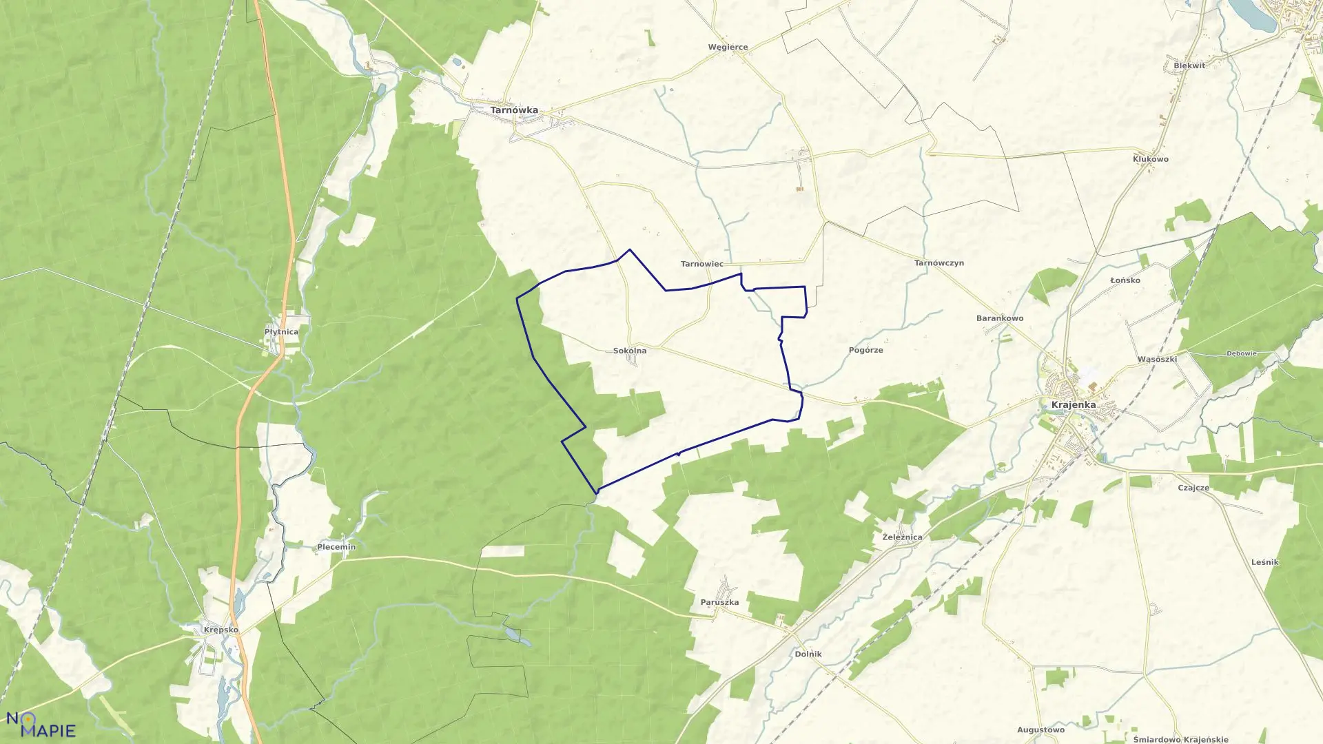 Mapa obrębu SOKOLNA w gminie Tarnówka